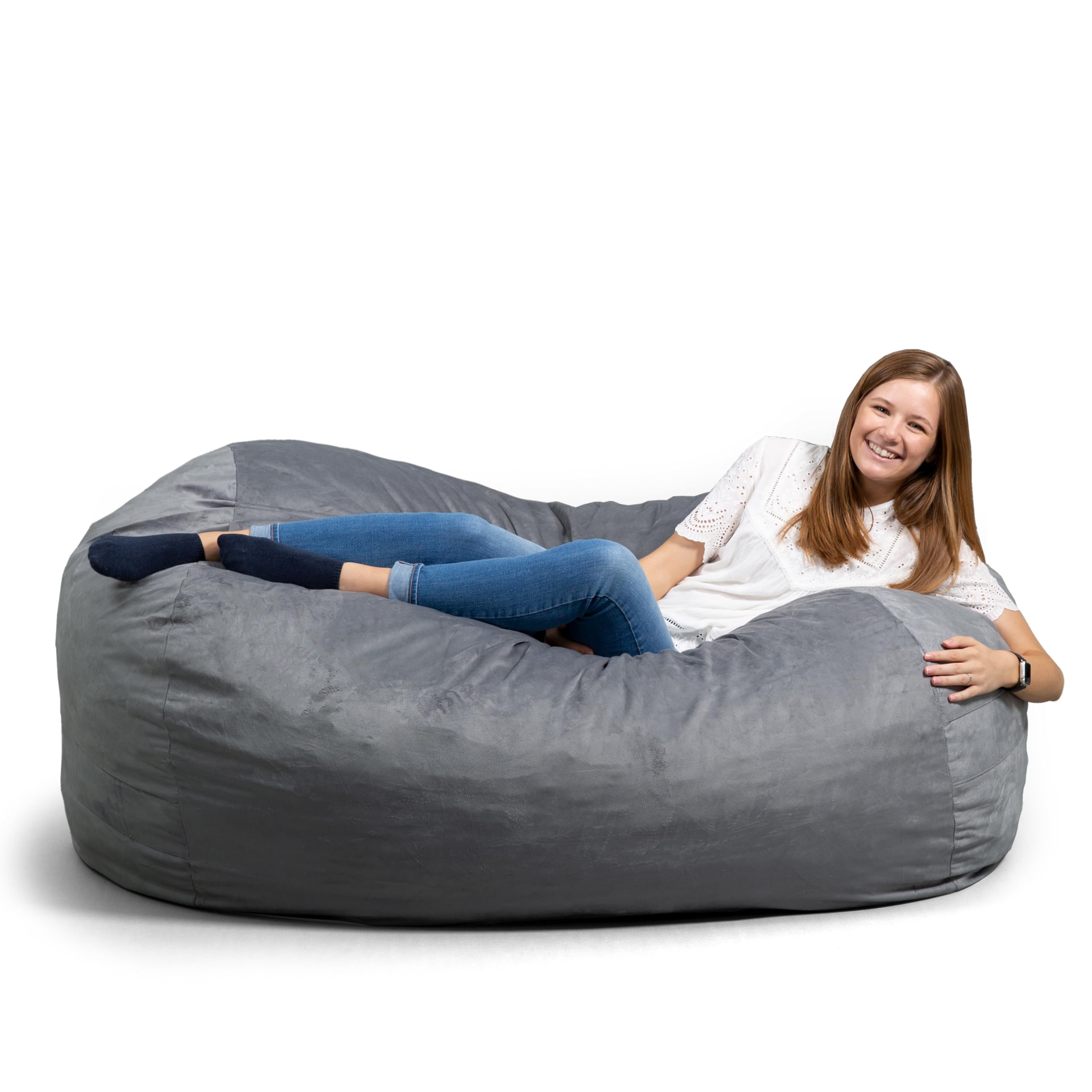 Big Joe Fuf XL Foam Filled Bean Bag Chair with Removable Cover, Gray