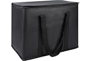 CIVJET 1-Pack Insulated Reusable Grocery Bags, X-Large Insulated Food Delivery Bag for Doordash/Catering/Uber Eats, Commercial Food Warmer for Shopping, Tote Cooler Bags, Black
