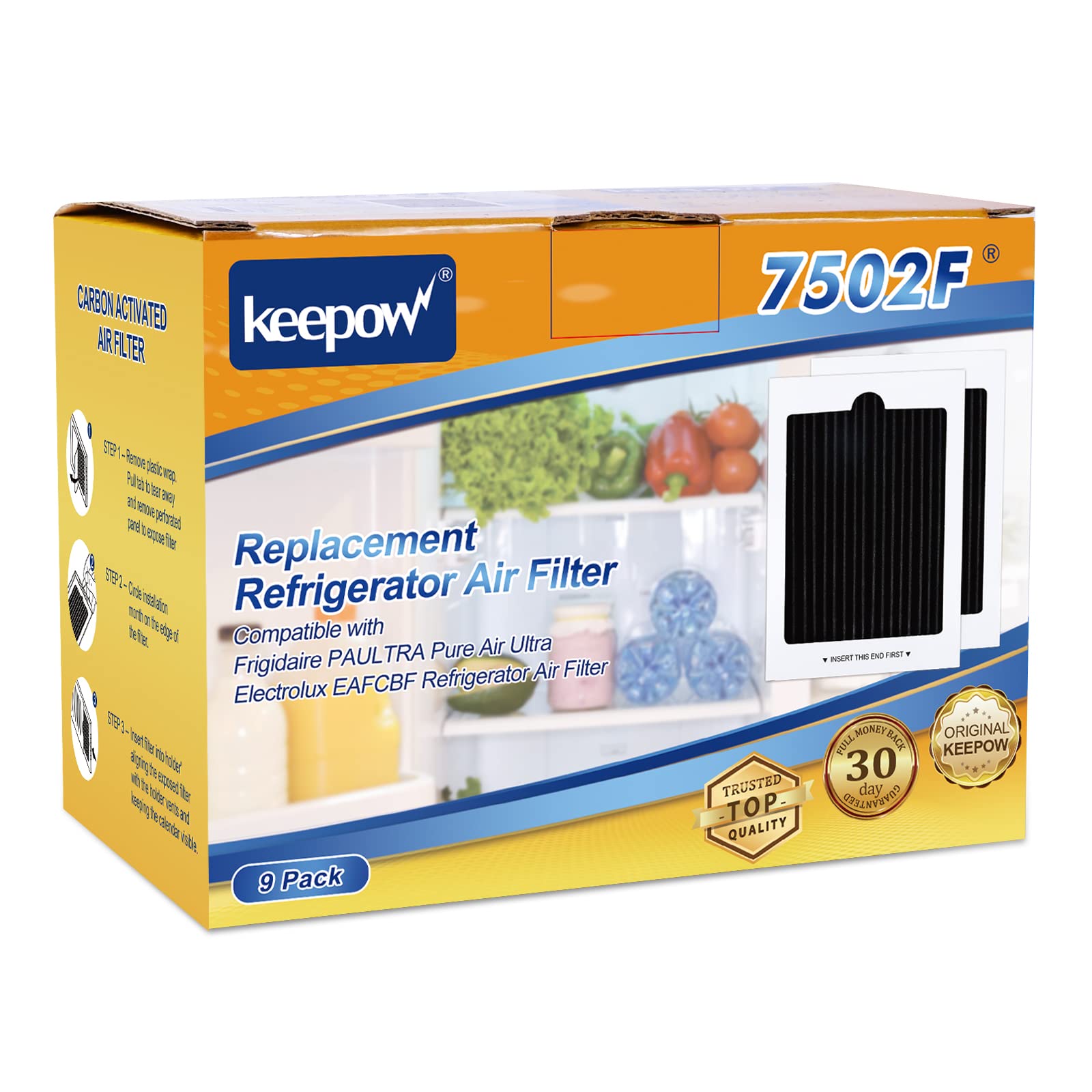 KEEPOW Refrigerator Air Filter Replacement Compatible with Frigidaire Pure Air Ultra & Electrolux EAFCBF, SCPUREAIR2PK, 242047801, 242061001, 241754001, 242047804 (9 Pack)
