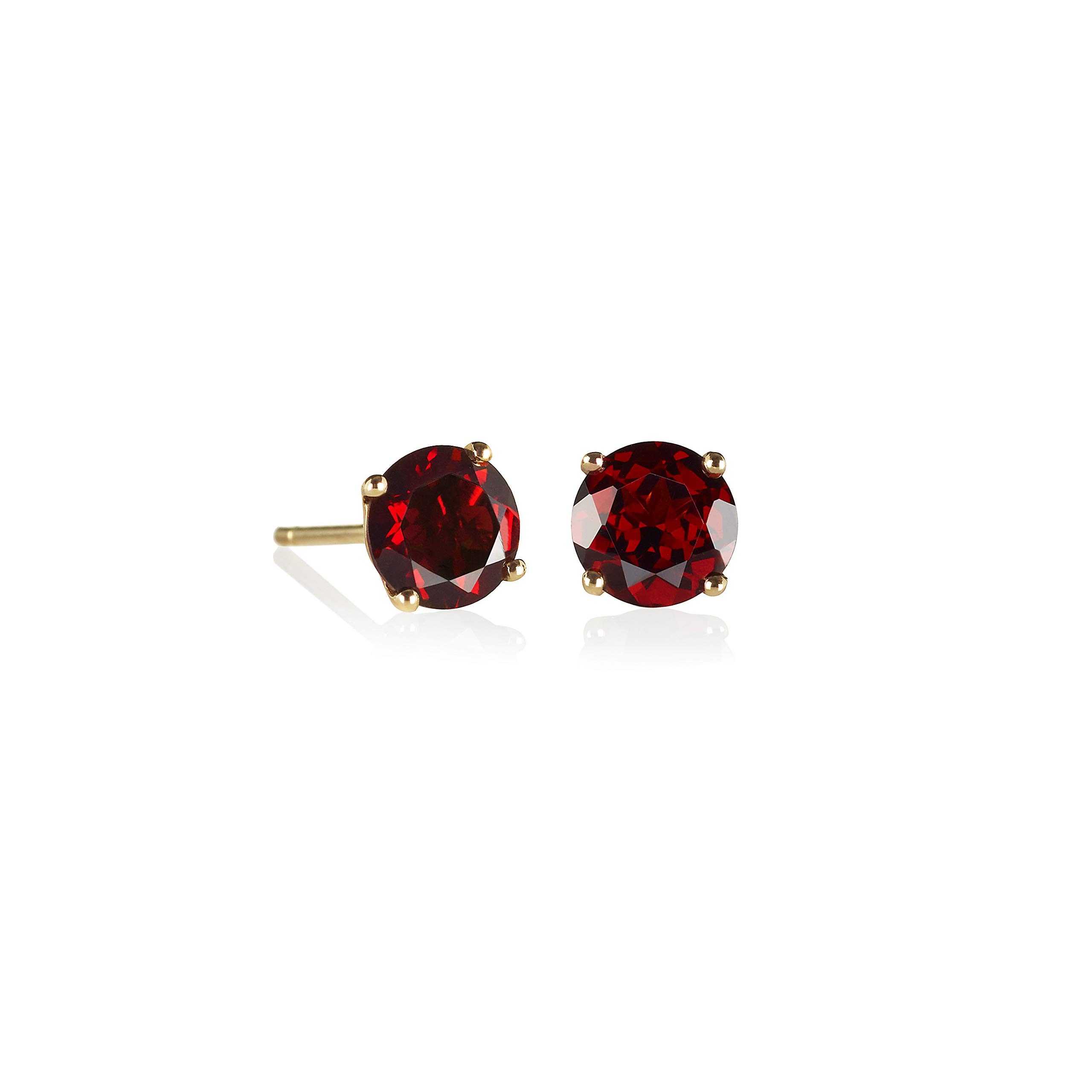 Anakao 9ct Yellow Gold Garnet Earrings for Women. 9ct Gold Stud Earrings set with 6mm Garnet. Solid Gold Gemstone Earrings for Girls and Women