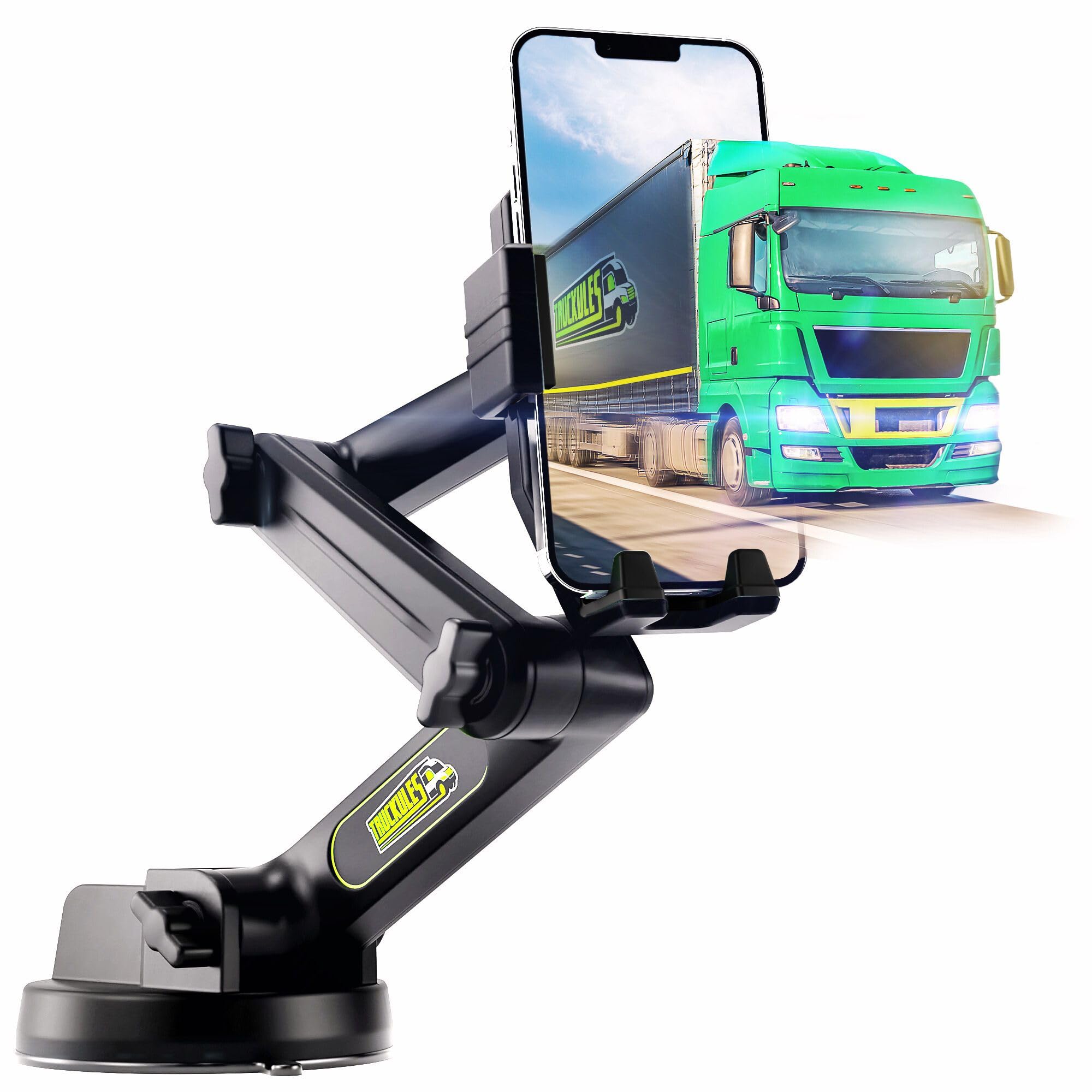 Photo 1 of Phone Mount for Truck Phone Holder for Truck - Heavy Duty Suction Cup, Mobile Device Holder for Dashboard Window 16.9 inch Long Arm, iPhone Samsung Compatible, Commercial Trucker, Black