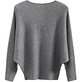DENSSYNE Womens Oversized Lightweight Boat Neck Dolman Batwing Sweater Fall Winter Casual Slouchy Knitted Pullovers