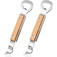 2 Pieces Magnetic Bottle and Can Openers with Wood Handle, Magnet Stainless Steel Can Punch Tappers for Beers Beverages, Suitable for Camping and Traveling