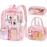 Fimibuke Clear Backpack for Girls - 3 PCS Heavy Duty Kids Clear Bags Schoolbag Large Transparent PVC Bookbag with Lunch Box Pencil Case Set for Travel School Concert Stadium Events Backpacks