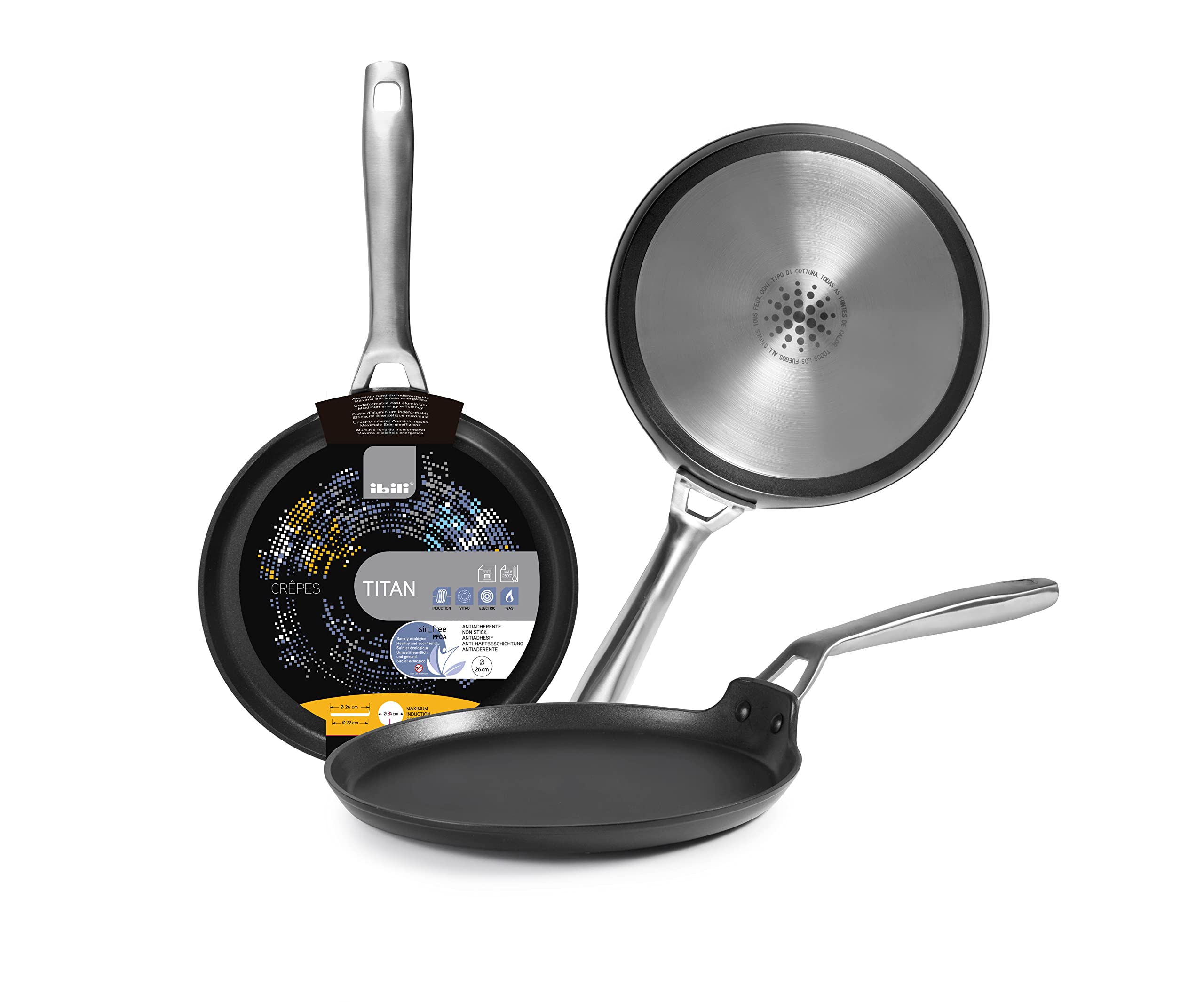 IBILI Titan Crepe Pan, 22 cm, Cast Aluminium, Non-Stick, Suitable for Induction Hobs