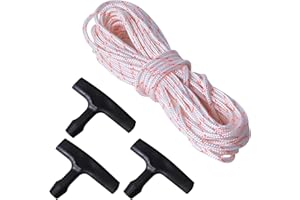 Kioiner 10m 3.5mm Diameter Recoil Starter Rope with 3 Pcs Starter Handles for Lawn Mower Chainsaw Trimmer Edger Brush Cutter 
