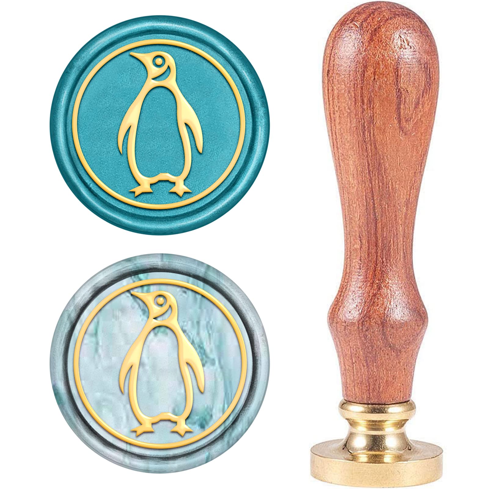 CRASPIRE Wax Seal Stamp, Sealing Wax Stamps Penguin Pattern Retro Wood Stamp Wax Seal 25mm Removable Brass Seal Wood Handle for Envelopes Invitations Wedding Embellishment Bottle Decoration Gift