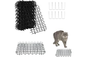 Cat Repellent Mat Set of 6 with 10 U-Shaped Garden Stakes, Plastic Spike Mats 15x20cm for Outdoor or Indoor Use, Reusable Cat