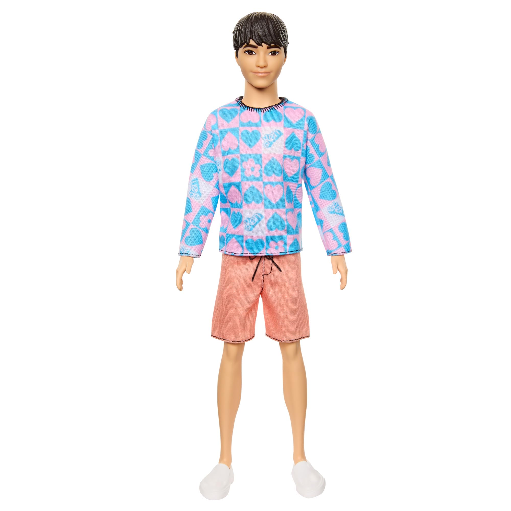 Barbie Fashionistas Ken Doll #219 with Slender Body Wearing a Removable Long-Sleeve Pink & Blue Patterned Shirt with Shorts