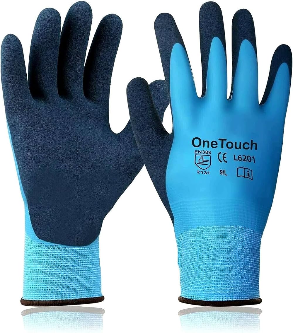 A406 Waterproof Latex Coated Nylon Work Gloves Heavy Duty Grip Builder Safety