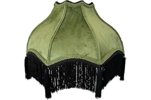 GENERIC Tristan Home Premium Classic Victorian Style Bell Shape Scallop Velvet Lamp Shade with Tassels and Fringe, 14.5inch Width, 11inch Height (INCLUDING Fringe), (Olive Green), Medium