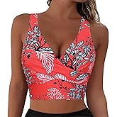 Firpearl Women's Underwire Bikini Tops Only - Longline Swimsuit Top Criss Cross Push Up Swim Crop Top