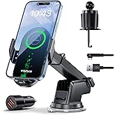 visnfa Wireless Car Charger, 15W Fast Charging Car Phone Holder Auto Clamping, Phone Mount for Car Dashboard Air Vent Windshield, for All iPhone Android (Black)