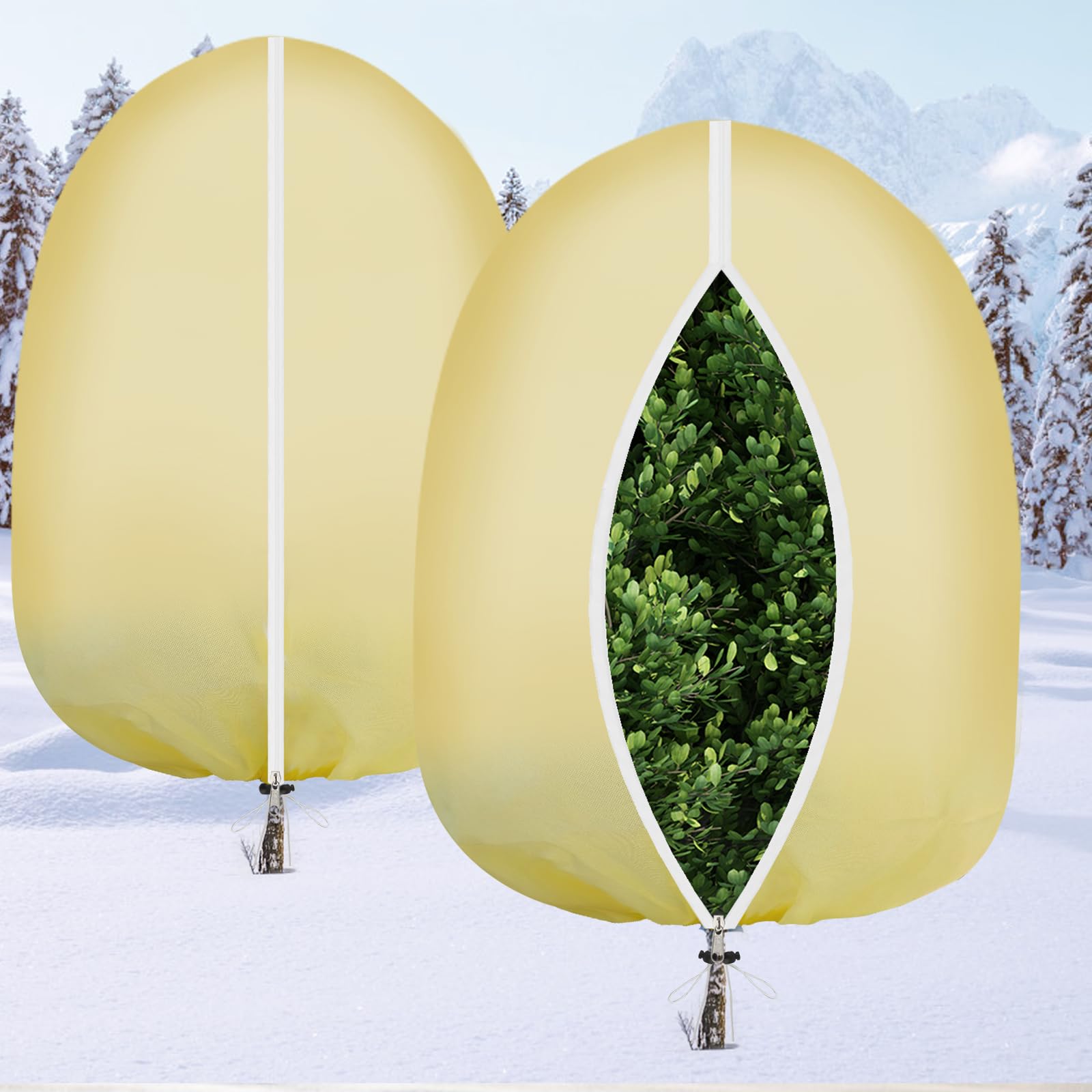 Photo 1 of ?2-Pack 120x120 Inch Large Plant Covers Freeze Protection, 2.4oz/yd² Frost Cloths for Outdoor Plants, Winter Tree Covers with Drawstring, Frost Cloth Plant Freeze Protection for Shrubs and Trees