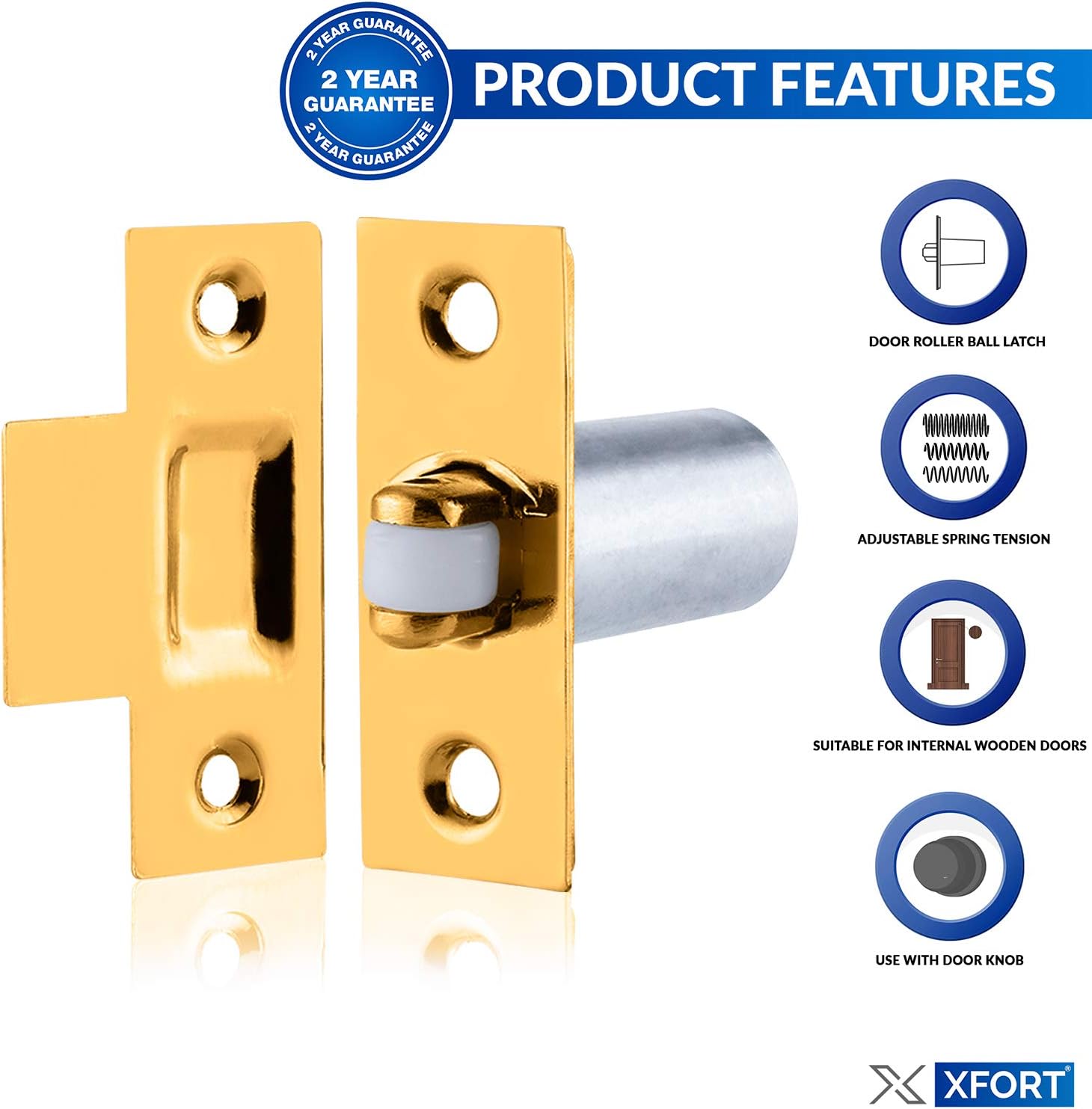 XFORT® Adjustable Roller Catch, Polished Brass Roller Ball Door Latch, Door Closer When Locking is not Required - Image 4