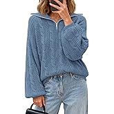 BTFBM Sweaters for Women Fall Fashion 2025 Loose Quarter Zip Pullover Collared Long Sleeve Cable Knit Winter Clothes