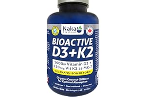 Naka Platinum Vitamin D3 + K2, 1000IU Vitamin D3 + 120mcg Vit K2 as MK-7, ALL-TRANS ISOMER FORM BIOLOGICALLY ACTIVE, Organic 