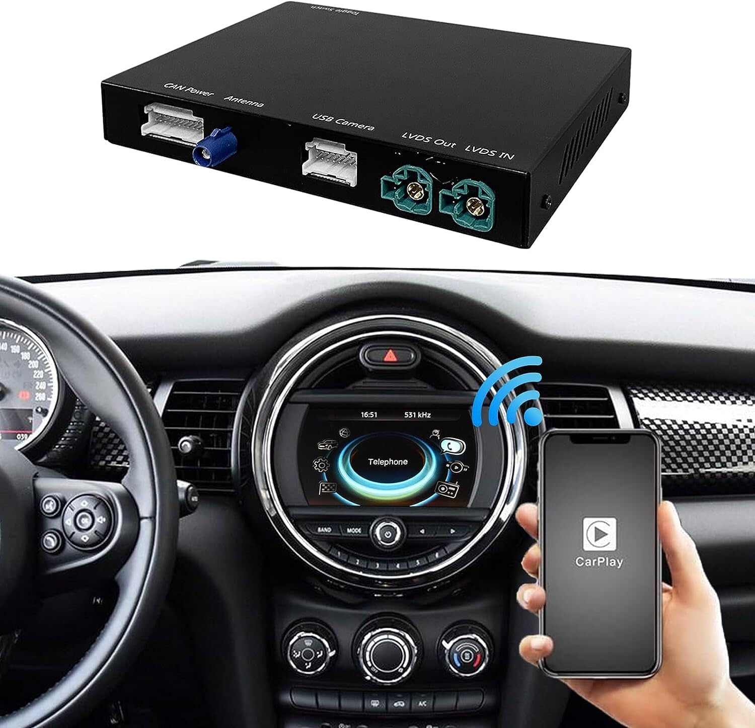 Ninetom Wireless Carplay Adapter Decoder, For 2014-2018 BMW Mini Cooper F55 F56 F54 F57 NBT System, Support Wireless Android Auto, Mirrorlink, GPS Navigation, Siri, Rear Camera