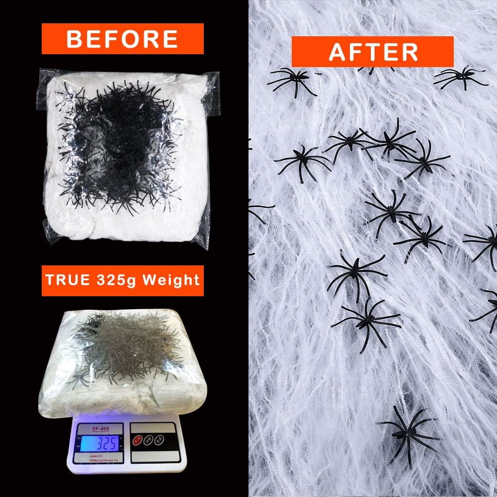 FEOAMO 1000 Sqft Halloween Spider Web Stretchable with Extra 100 Fake Spiders Indoor Outdoor Spooky Cobwebs Party Outdoor Curtain Decorations Supplies: Home Improvement