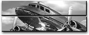 Large Vintage Airplane Wall Art Decor / Vintage Aircraft Picture On Canvas Panels / Aviation Wall Art Painting DC-3 Dakota Poster Print 22x67 inches