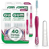 GUM Proxabrush Go-Betweens Moderate Interdental Brushes, 10 Count (4 Pack) | Triangular soft bristles, Nylon-coated wire safe for braces &amp; implants, Reusable with breathable travel cap, 10 days of use