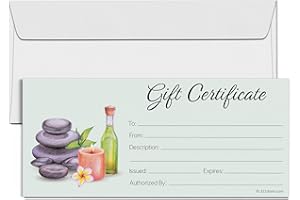 321Done Spa Gift Certificates (Set of 24 with Envelopes) 4x9 Inches Blank for Small Business, Salon, Massage Therapy, Candles, Holiday, Voucher - Made in USA - Sea Green