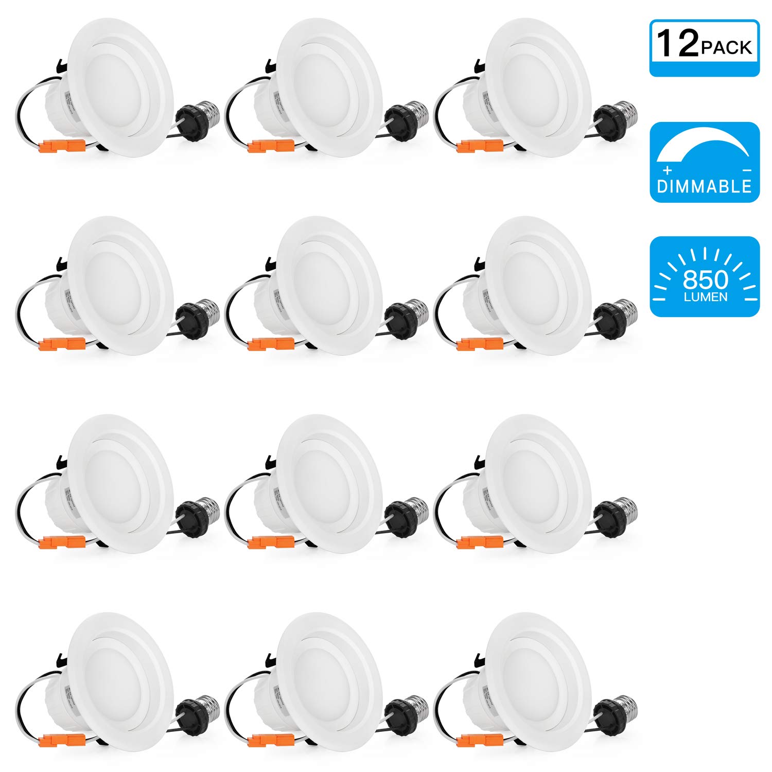 SGL 12Pack 4 inch Dimmable LED Recessed Lighting, 9W (65W Replacement