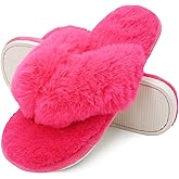 Onmygogo Plush Indoor Flip Flop Thong Slippers for Women Open Toe, Fuzzy Faux Fur Spa House Slippers