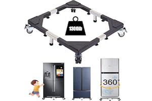 Bethshaya All-Stainless Steel Double door refrigerator Stand Base, Adjustable Mobile Pedestal for Washer, Dryer, Refrigerator ，with Locking Rotating Double Wheels -Ideal for Home, Dorm & Heavy Duty