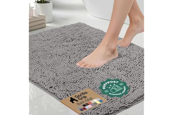GORILLA GRIP Bath Mat, Thick Soft Absorbent Chenille Floor Mats, Rubber Backing Bathmat, Quick Dry Rug, Machine Washable Rugs