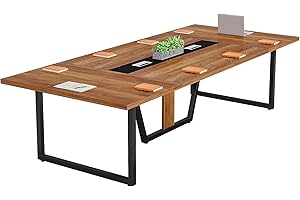 LITTLE TREE 8FT Conference Table for 10 People, Large Meeting Table, Modern Conference Room Tables with Cable Management, Training Tables with Strong Metal Legs for Office, Brown