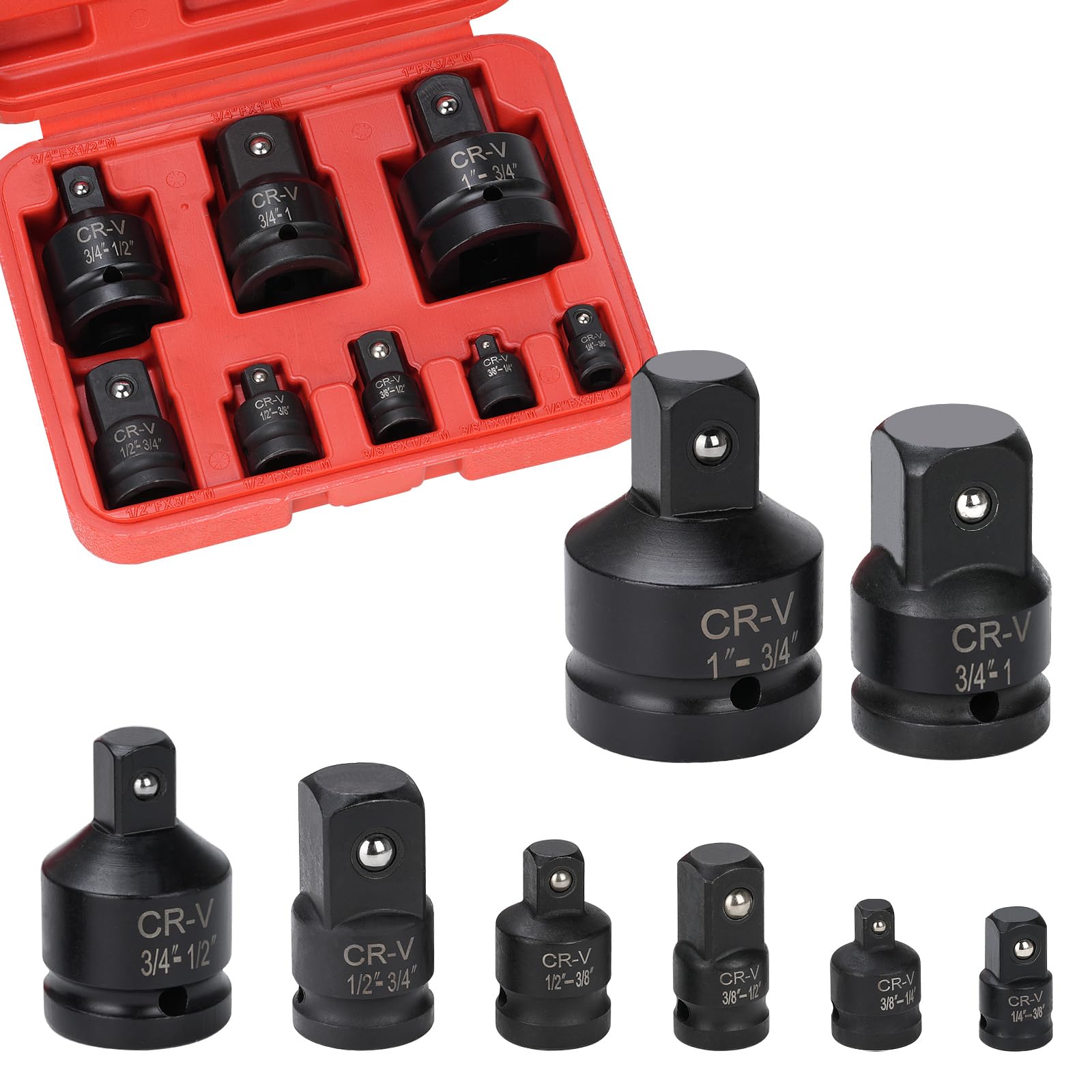Sukudon Adaptor Set | 8 Pieces | 1/4" to 3/8", 3/8" to 1/2", 1/2" to 3/4", 3/4" to 1" Impact Socket Adapter Set