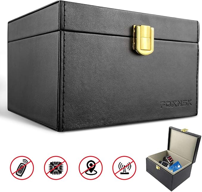 Boîte Cage Faraday Et 2 Pochettes Anti-RFID - Protection Clés Voiture Et Cartes - Noir