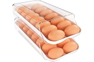 theaoo Egg Holder for Fridge, Automatic Rolling Egg Container for Refrigerator, Clear Plastic Egg Dispenser, Stackable Eggs O