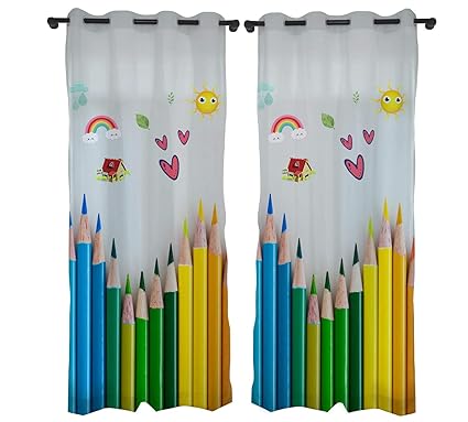 b7 CREATIONS 1-Piece Polyester Pencil Digital Print Curtain (Design-1, Window- 4x5 Feet) (Design -1)