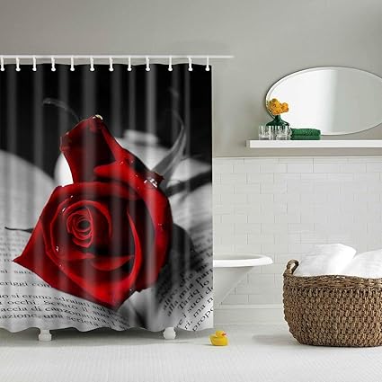 Amazon Com Gojeek Red Rose Black Book Page Shower Curtain Tea