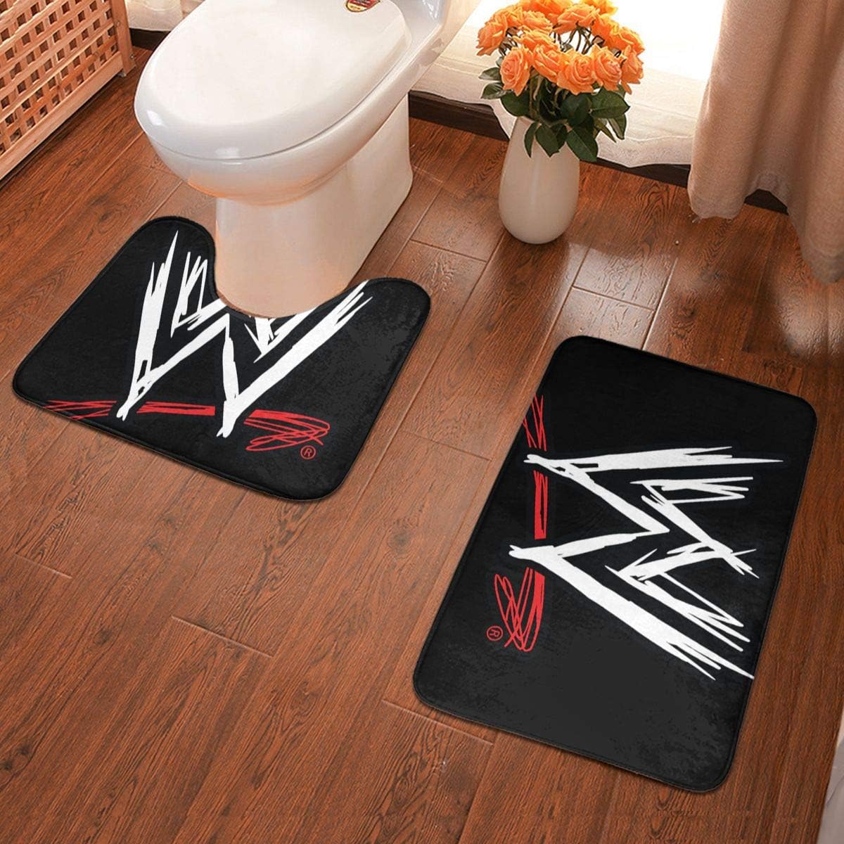 Yy10 Bathroom Rug Set 2 Piece, U-Shaped Toilet Pedestal Rug- WWE Logo Print Flannel Bath Mat Washable Non Slip, for Tub, Shower 23.6" X 15.7"