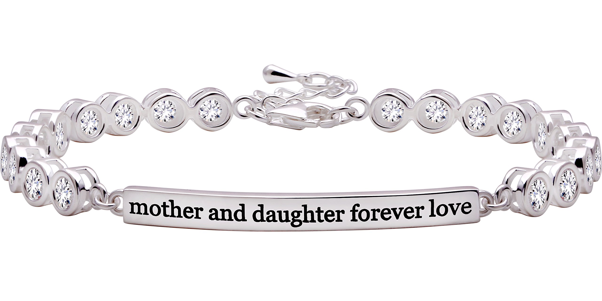 ALOV Jewelry Sterling Silver mother and daughter forever love Cubic Zirconia Bracelet