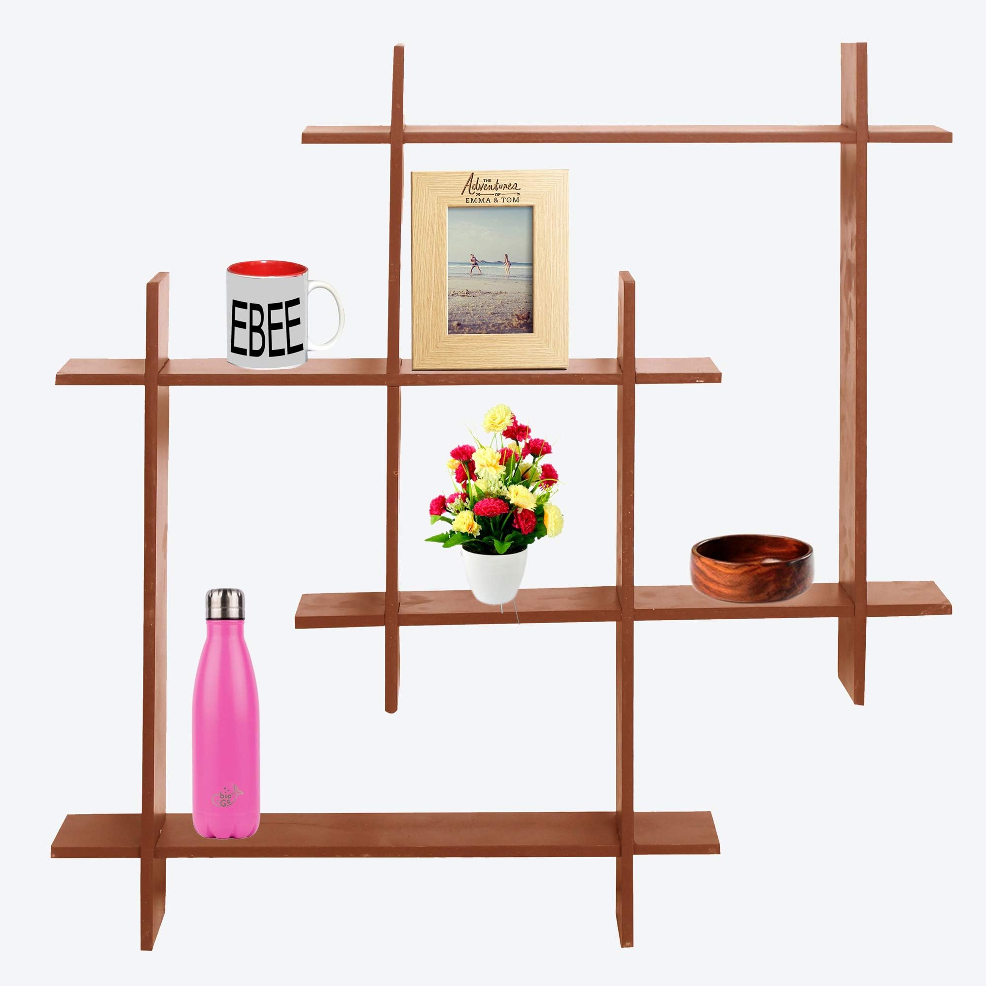 Ebee Intersecting Floating Wall Shelf (Standard, Brown)