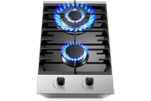 Amzgachfktch 2 Burner Propane Stove, 12 Inch Gas Cooktop, Built-in Gas Stove Top, Black Tempered Glass LPG/NG Dual Fuel Gas Stoves for Kitchen, RV, with Thermocouple Protection