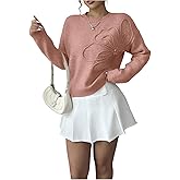 RoseSeek Women's 3D Floral Appliques Crewneck Sweaters Long Sleeve Drop Shoulder Pullovers Elegant Knit Tops
