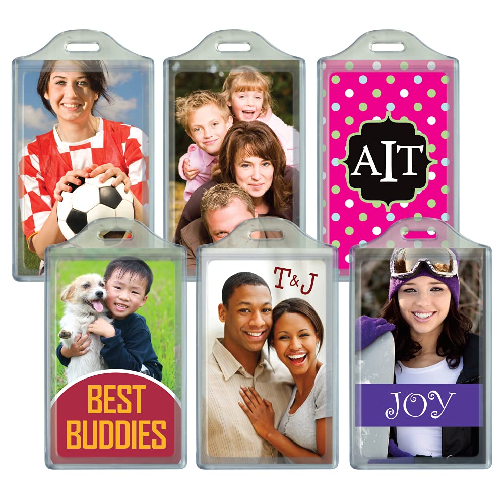BagTag - DIY Personalized Luggage Tag ID – Create Your own Custom Inserts and Print at Home – Also displays Regular 2” x 3.5” Business Cards – 6 Pack