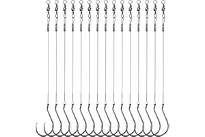 CWSDXM Circle Hooks Rigs, 15pcs Fishing Leader Rigs with Steel Leader Wire and Circle Hooks 1/0 2/0 3/0 4/0 5/0 6/0 7/0 8/0 9/0 10/0 for Bass, Catfish Fishing