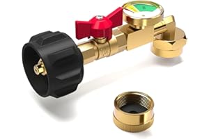 NUPICK Propane Refill Adapter for 1 LB. Tanks, Propane Adapter 20lb to 1lb Converter with Gauge and Valve, Propane Tank Refill Adapter with 90-Degree Elbow Design, Come with Bottle Cap