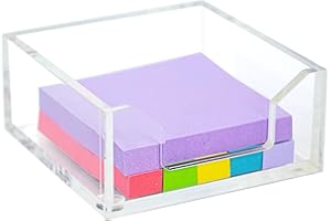 Dealpoli Clear Acrylic Sticky Note Holder Desk Organizer, 3.94" x 3.94" x 1.77" Memo Dispenser for Office Home School Post Bank Accessories(DP005)