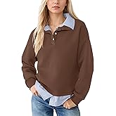 Navonta Womens Long Sleeve Polo Shirt 2 in 1 Button Down Collared Patchwork Pullover Top Casual Loose Contrast Fall Outfits