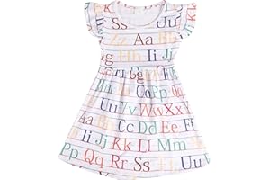 Yuromoon Toddler Girls Back to School Print Dresses Pencil Flutter Sleeve Clothes School Outfits 2-8Y