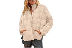 Womens Quilted Pullover Puffer Jacket Lightweight Oversized Hooded Winter Puffer Coat Light Warm Outerwear Pockets