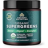 Ancient Nutrition Organic SuperGreens Powder with Probiotics, Organic Greens Flavor Greens, Made from Real Fruits, Vegetables and Herbs, Digestive and Energy Support, 12 Servings, 3.4oz