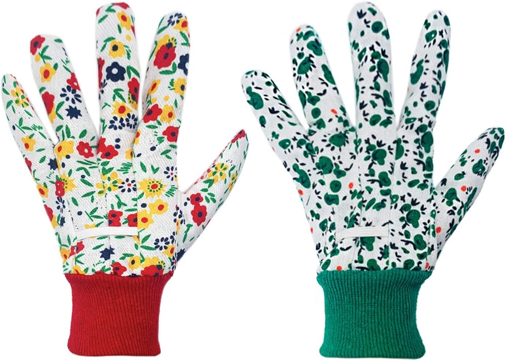 EASYLAVIE Ladies Small Gardening Gloves Women's Floral Cotton 2 Pairs Light Work